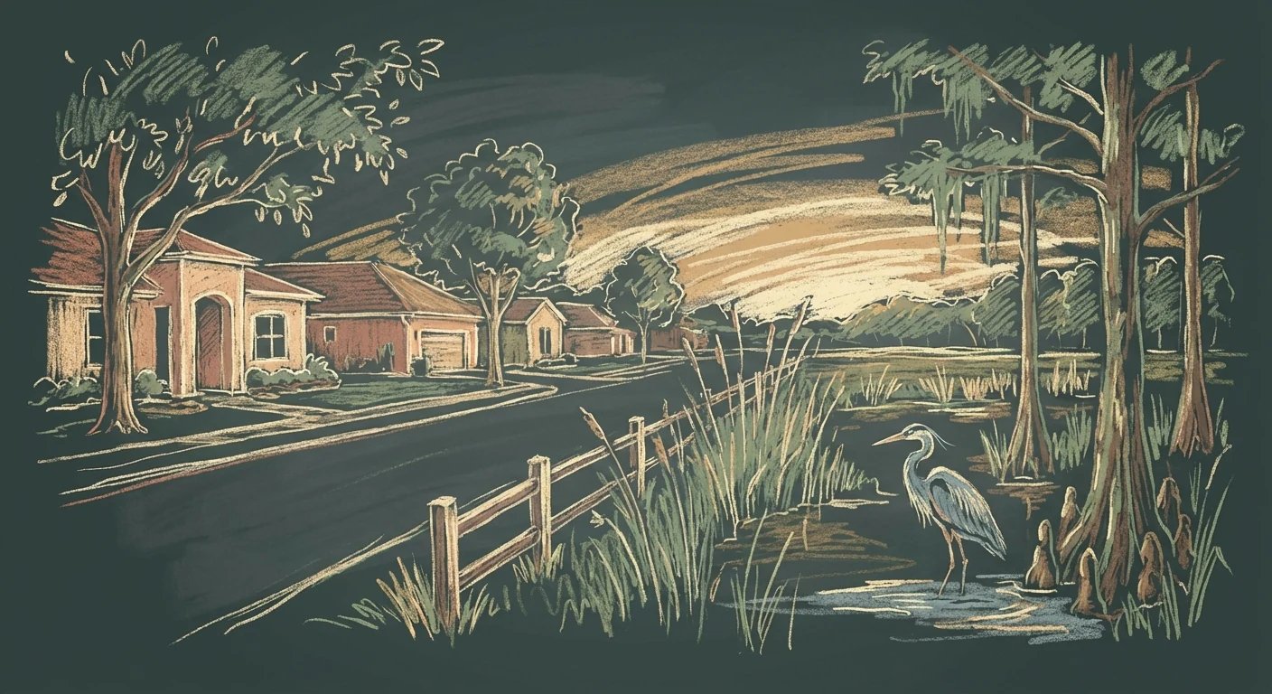 Village of Marsh Bend chalk illustration